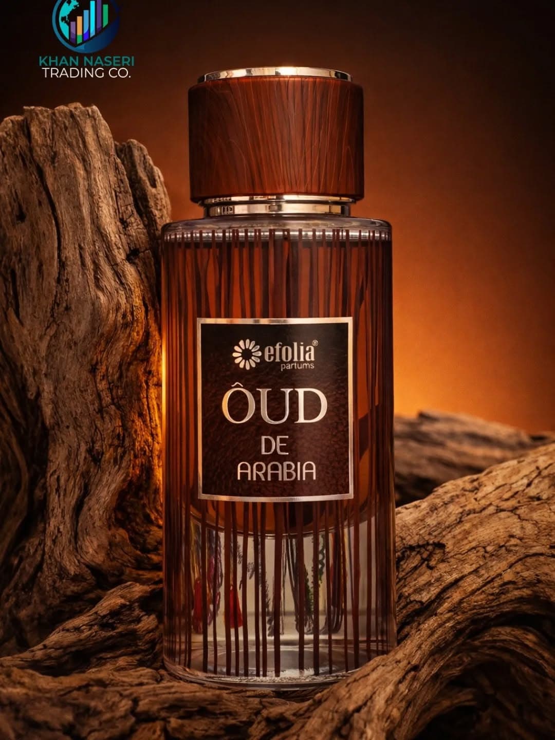 Efolia Oud de Arabia fragrance with wood-grain cap