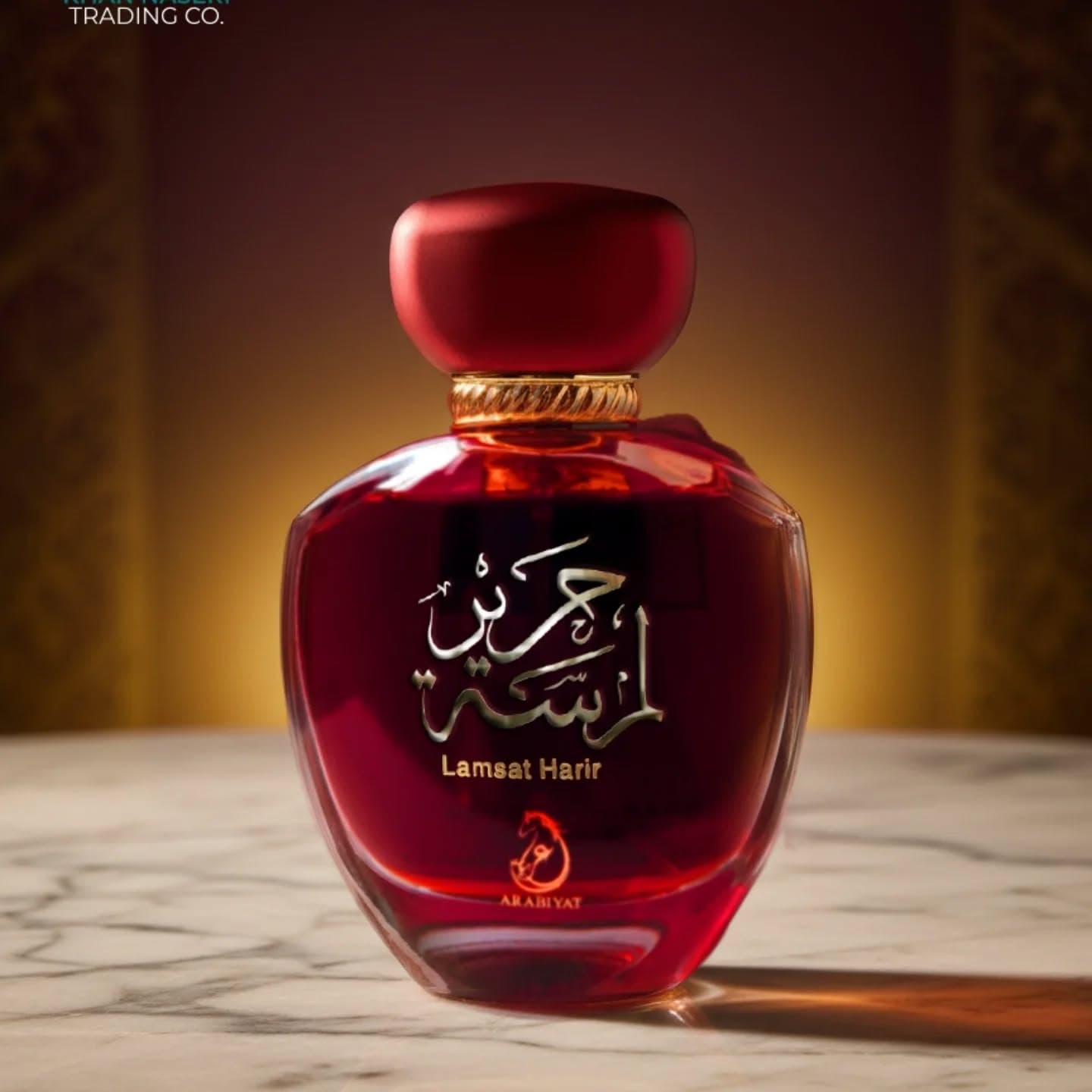 Arabiyat Lamsat Harir deep red perfume bottle